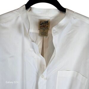 Travelsmith Long Sleeve Mandarin‎ Collar Button Up Shirt Men LL White Cotton